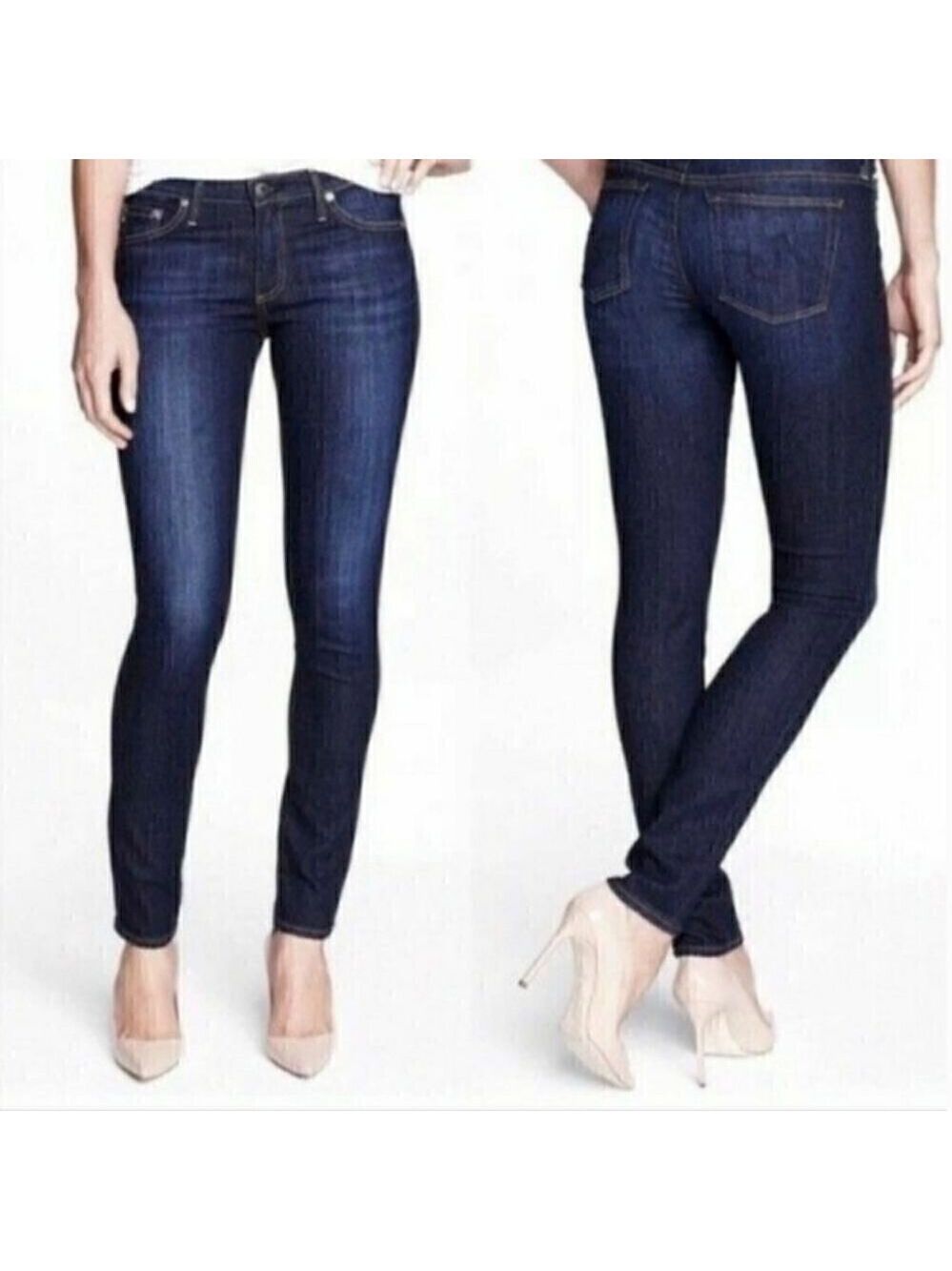 AG Adriano Goldschmied The Stilt Cigarette Leg Skinny Jeans Faded Leg Dark Wash